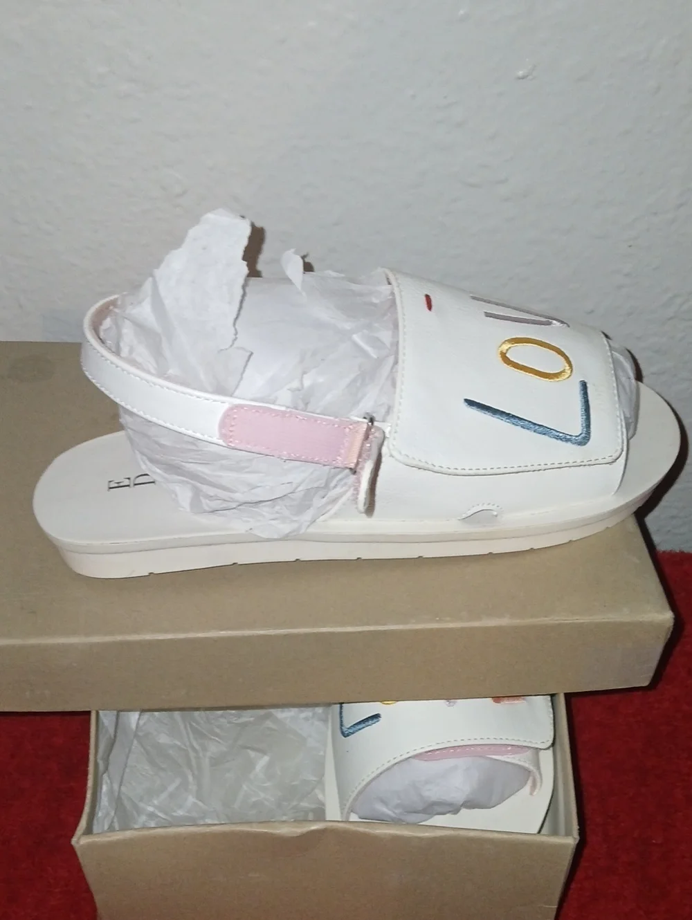 Kids White 'LOVE' Slide Sandals